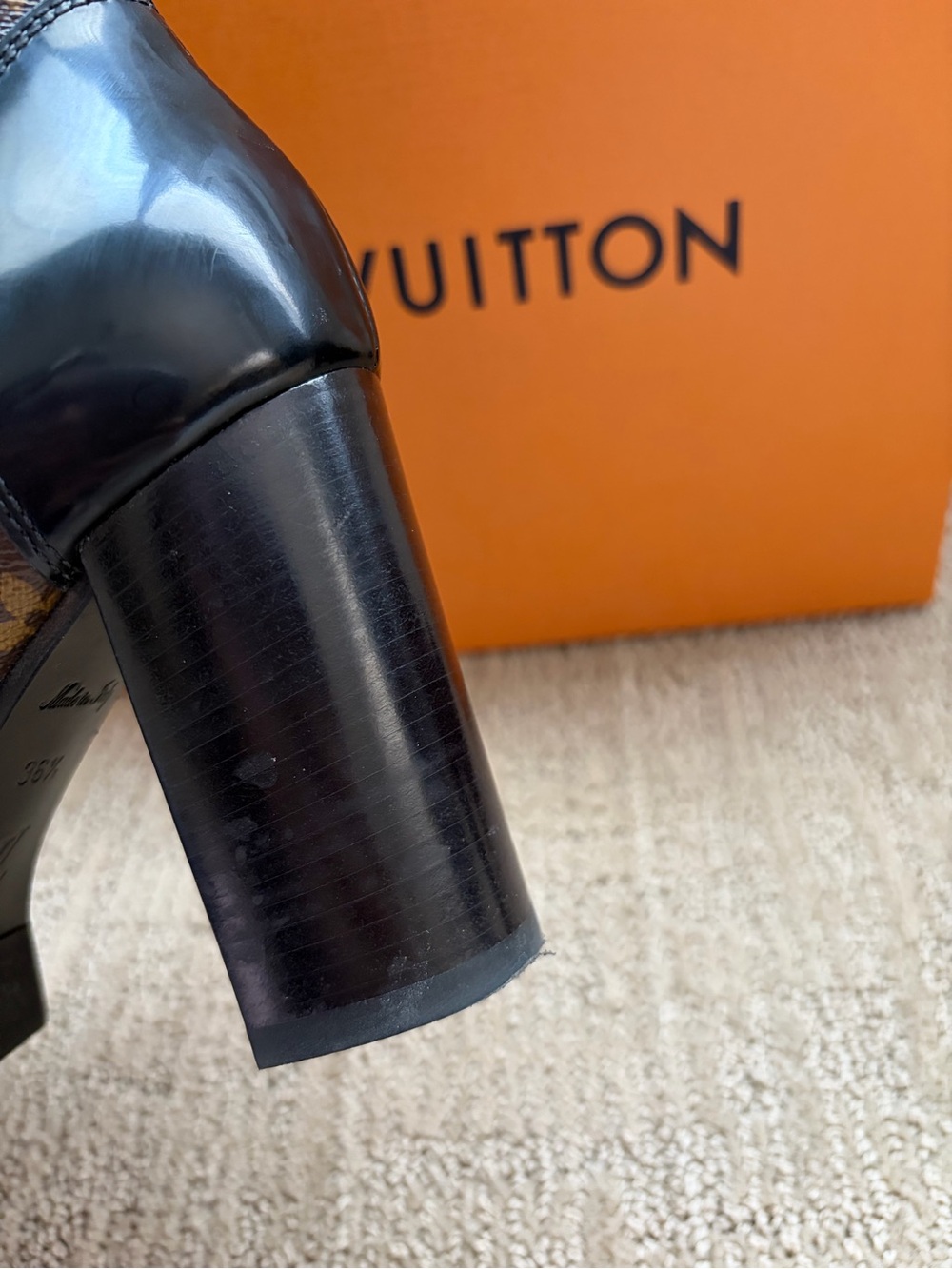 Louis Vuitton Brown & Black Monogram Platform Lace-Up Ankle Boots - Picture 4 of 13